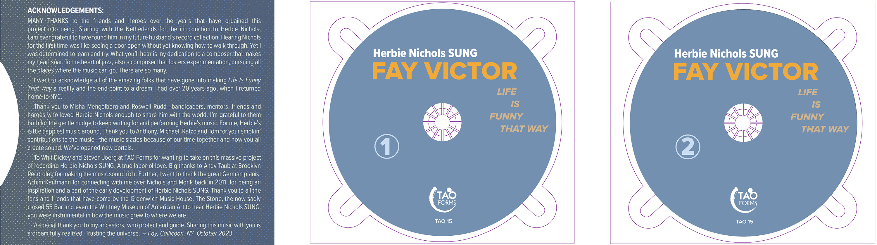 cd inside spread for Life Is Funny That Way by Fay Victor's Herbie Nichols SUNG