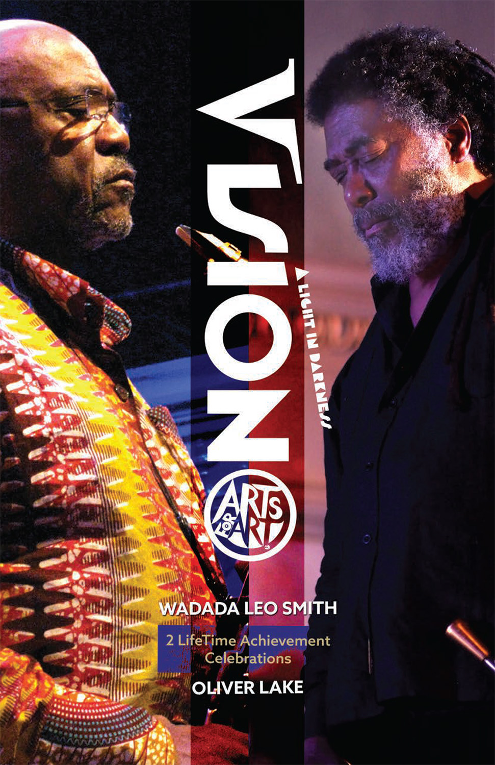 over for Vision Festival 26 brochure featuring portraits of Oliver Lake and Wadada Leo Smith and the Vision Festival logo