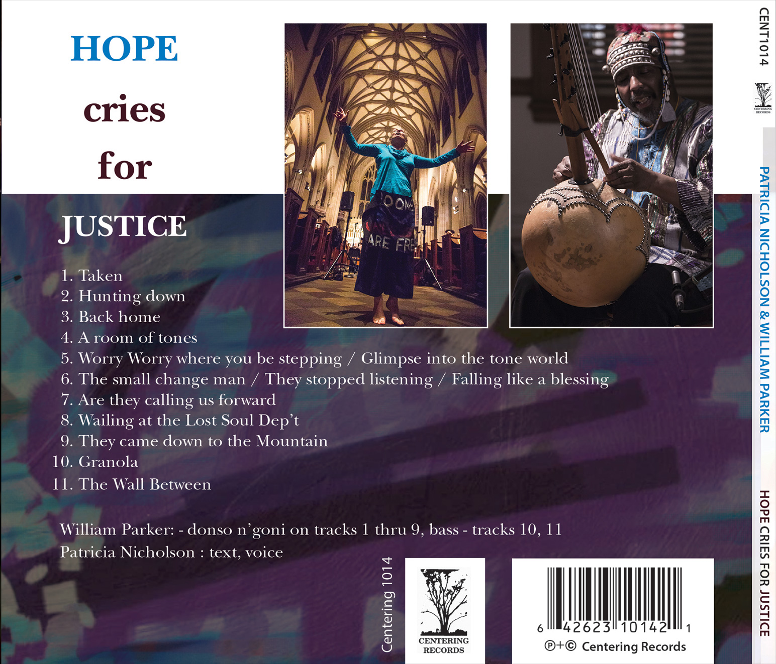 back cover Patrica Nicholson and William Parker's cd Hope Cries For Justice